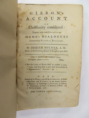 Gibbon's Account of Christianity considered: Together with some Strictures on Hume's Dialogues concerning Natural Religion. York, A. Ward, 1781.