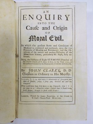 An Enquiry into the Cause and Origin of Moral Evil. London, James Knapton, 1721.