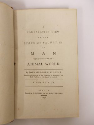 A Comparative View of the State and Faculties of Man with those of the Animal World. A new edition. London, Cadell and Davies, 1798.