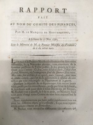 Rapport fait au nom du Comite des Finances. Paris, Impr. Nationale, 1790.