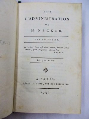 Sur l'Administration. Paris: Hotel de Thou, 1791.