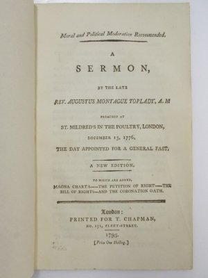 Moral and Political Moderation Recommended. A Sermon. To which are added, Magna Charta. London, T. Chapman, 1795.