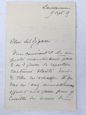 Letter from Pierre de Coubertin to Swiss Photographer Pierre Rigassi, Lausanne, 1925..