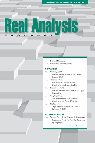 Real Analysis Exchange 46, no. 2