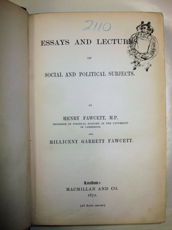 Essays and Lectures on Social and Political Subjects. London, Macmillan, 1872.