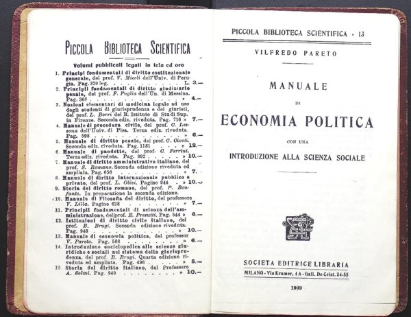 Manuale di economia politica con una Introduzione alla scienza sociale. Milano, Societa Editrice Libraria, 1909.
