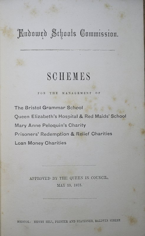Schemes for the Management of The Bristol Grammar School. Bristol, Henry Hill, 1875.
