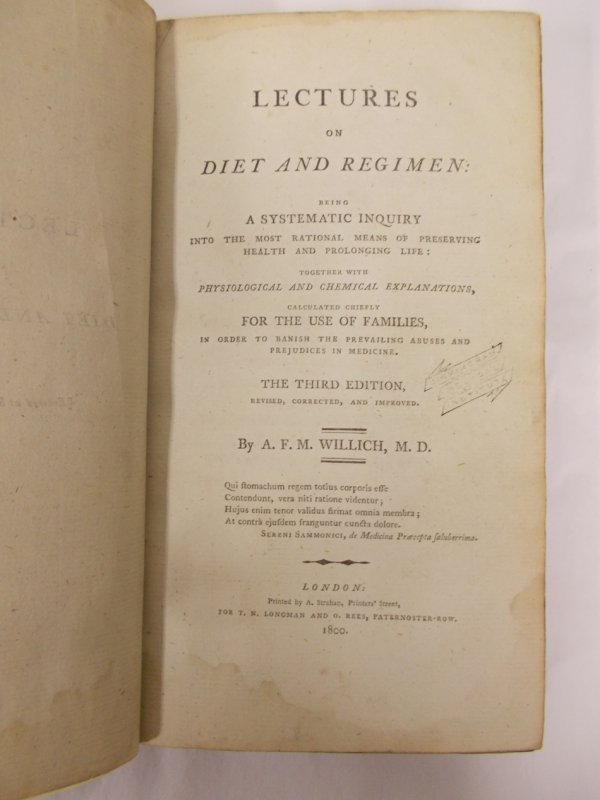 Lectures on Diet and Regimen. The third edition. London, Longman, 1800.