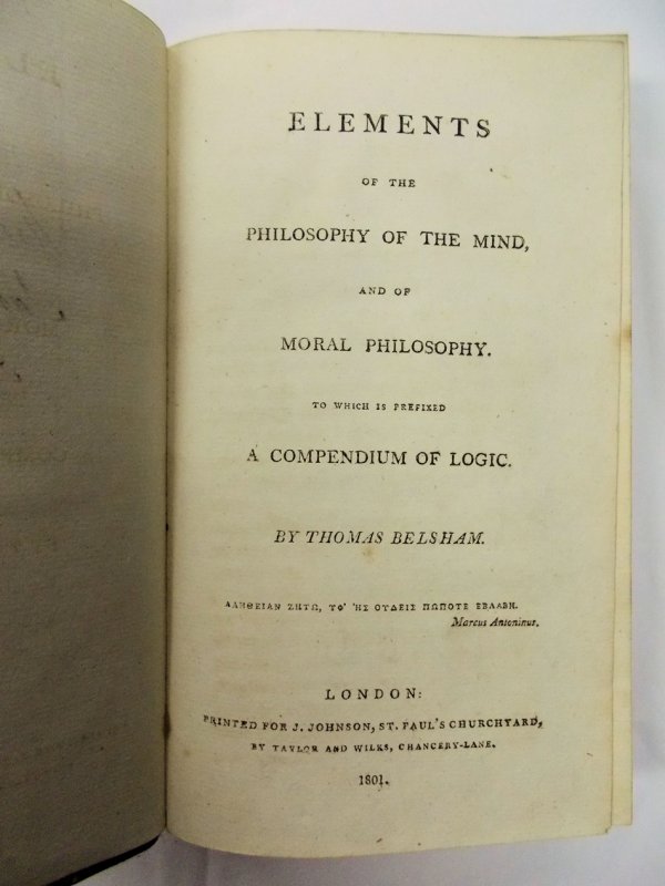 Elements of the Philosophy of the Mind, and of Moral Philosophy. London, J. Johnson, 1801.