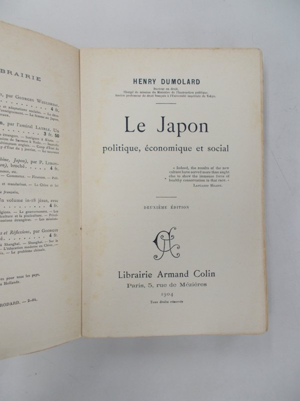 Le Japon. Politique, economique et social. Deuxieme edition. Paris, Colin, 1904.