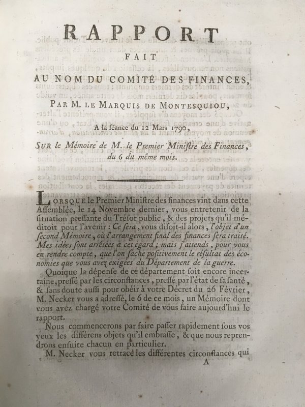 Rapport fait au nom du Comite des Finances. Paris, Impr. Nationale, 1790.