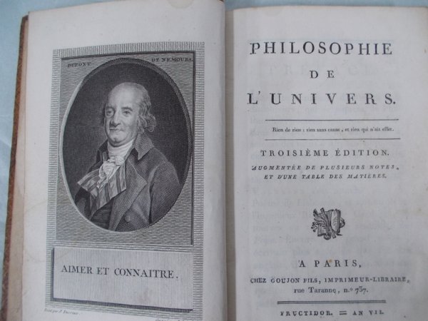Philosophie de l'Univers. Troisieme edition. Paris, Goujon, 1799.