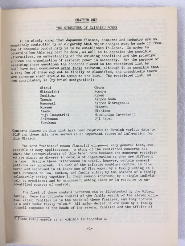 Report of the Mission on Japanese Combines. Part I: Analytical and Technical Data. Washington, D.C., U.S. G.P.O., 1946.