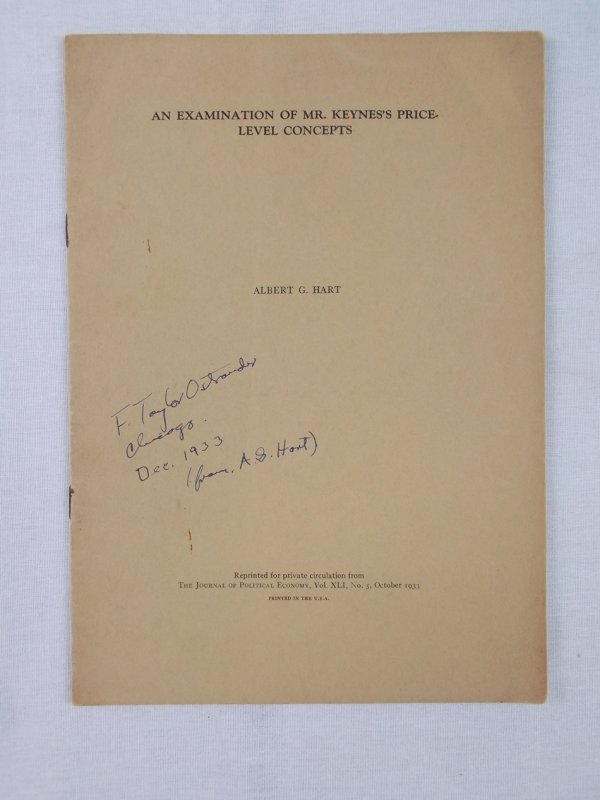 An Examination of Mr. Keynes's Price-level Concepts. [Reprinted for Private Circulation from the Journal of Political Economy, Vol. XLI, No. 5, Octobre 1933]. Chicago, 1933.