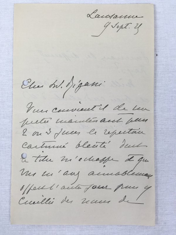 Letter from Pierre de Coubertin to Swiss Photographer Pierre Rigassi, Lausanne, 1925..
