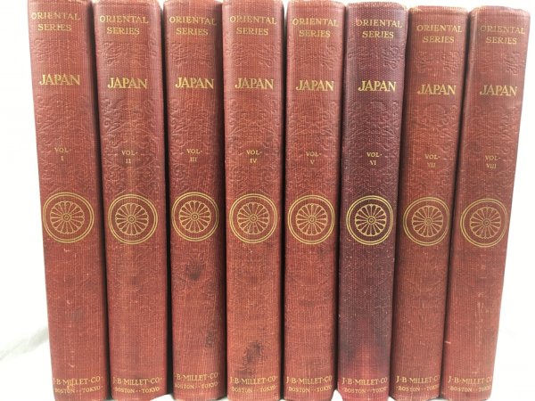 Japan: Its History, Arts, and Literature, Oriental Series, Ambassadors' Edition, Limited to Seven Hundred Fifty numbered and registered Copies of which this is No. 55. 8 volumes,Boston, Tokyo, J. B. Millet Company, 1901-1910..
