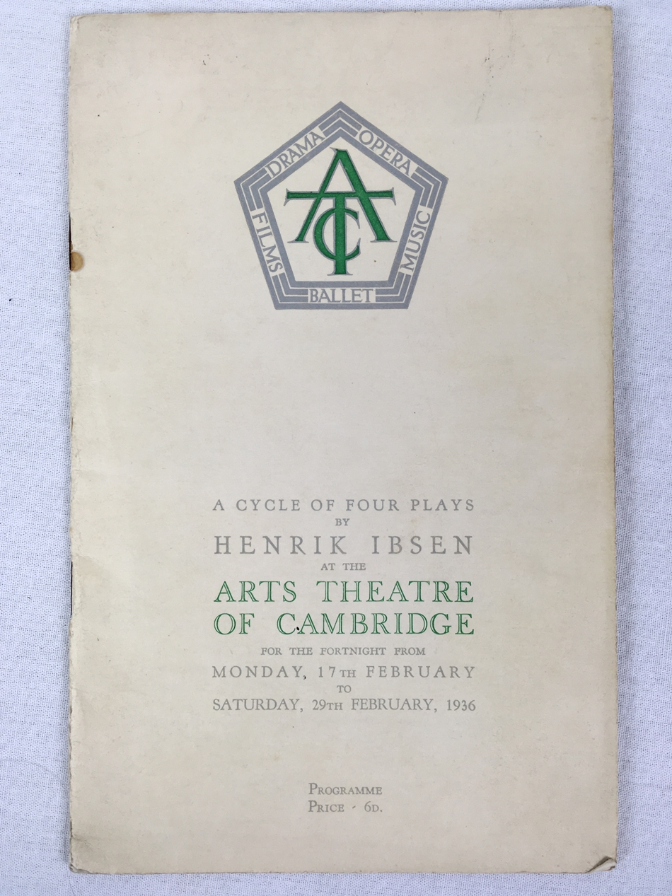 A Cycle of Four Plays by Henrik Ibsen at the Arts Theatre of Cambridge for the Fortnight from Monday 17th February to Saturday, 29th February, 1936. Programme (Lydia Lopokova). Cambridge, The Arts Theatre, 1936.