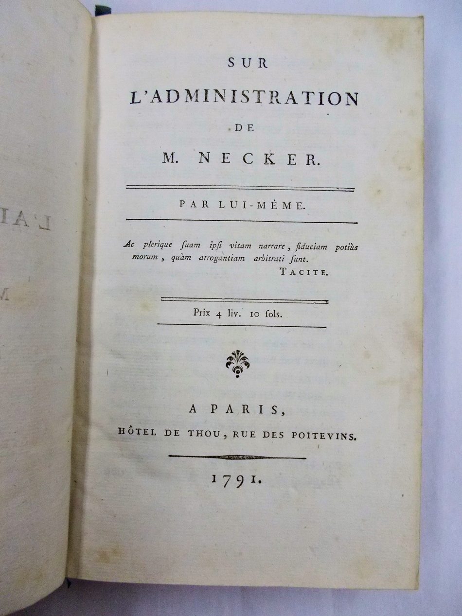 Sur l'Administration. Paris: Hotel de Thou, 1791.