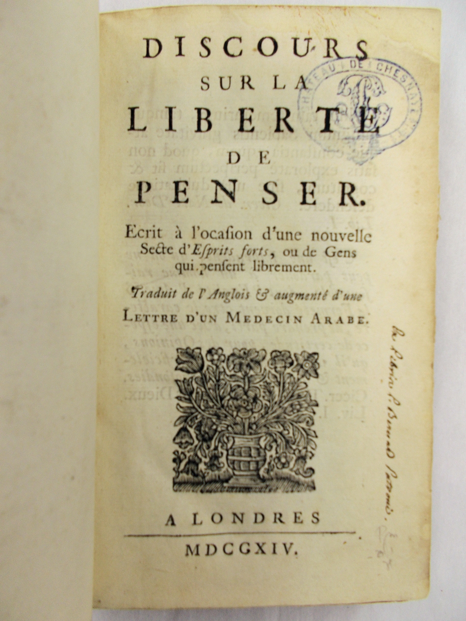 Discours sur la liberte de penser ecrit. Londres, 1714.