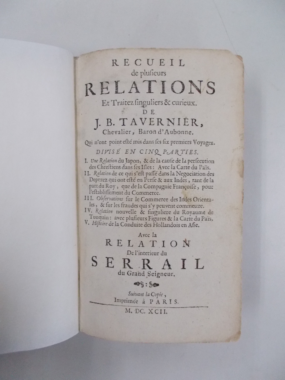 Recueil de plusieurs relations et traitez singuliers & curieux. Paris, 1692.
