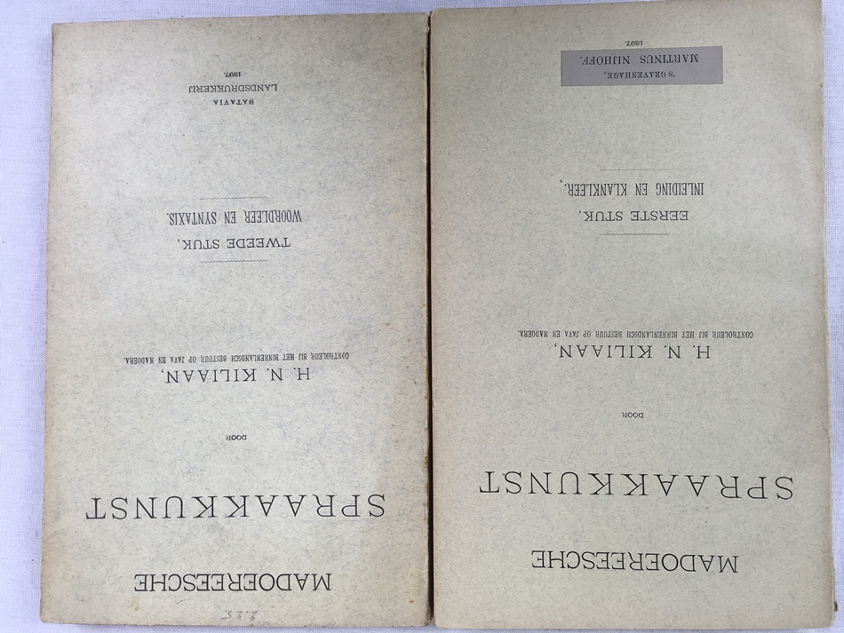 Madoereesche Spraakkunst. Erste Stuk: Inleiding en Klankleer, Tweede Stuk: Woordleer en Syntaxis, Batavia 1897.